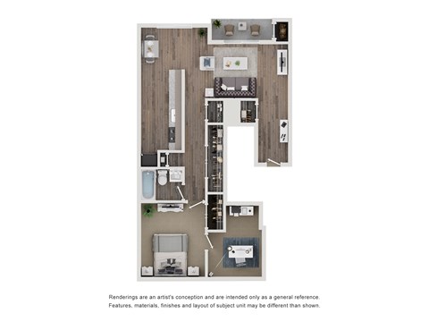 Floor plan for 2 beds, 1 bath, 878 sqft